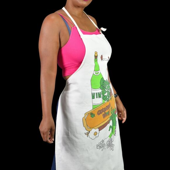 Vintage Apron Perla Meyers White Food Cook Retro Textile Kitchen Chef Cooking - Picture 4 of 13